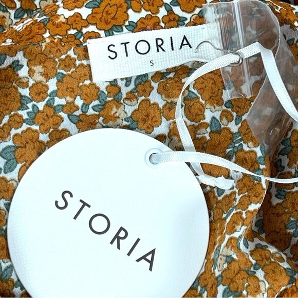 Storia Orange Floral Print Long Sleeve Button Front flowy Mini Dress Size Small - Picture 3 of 6